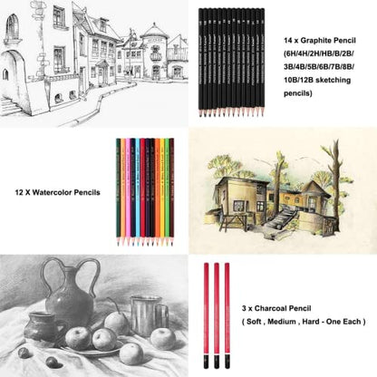 QQQ Sketching Pencil Set Art Pencils Drawing Kit,39 pcs Drawing Set With Sketch Pencils, Watercolor Pencils inside Canvas Rolling Pouch For - WoodArtSupply