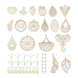32pcs Wooden Earring Charms Unfinished Natural Wood Filigree Pendants in Butterfly Teardrop Flower Leaf Elephant Heart Shape with Ear Hooks & Ear EEE ELECRELIVE
