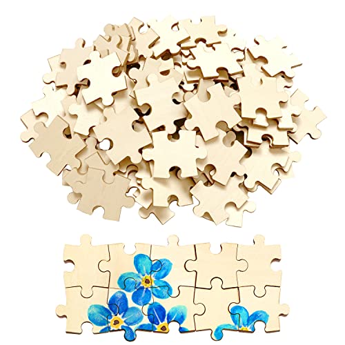 100 Piece Blank Puzzle Pieces for Crafts, Freeform Blank Wooden Puzzle Pieces for Arts & DIY, Each Piece is 1.8x1.3 Inches with Round Traditional