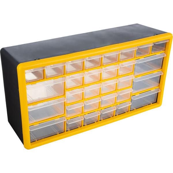 Stalwart 30-Drawer Small Part Organizer, 19.6" x 6.25" x 9.75", Yellow - WoodArtSupply