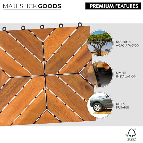 Interlocking Deck Tiles X Slat 8 Pack - Snap Together Wood Flooring | 12 x 12 Acacia Hardwood Outdoor Flooring for Patio | Click Floor Decking Tile - WoodArtSupply