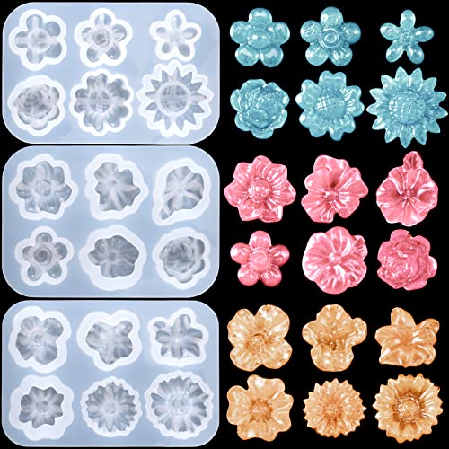 OIIKI 3PCS 3D Flower Resin Silicone Molds, Daisy Sunflower Flower Resin Casting Molds, DIY Resin Pendant Molds for Jewelry Making Necklace, Earrings, - WoodArtSupply