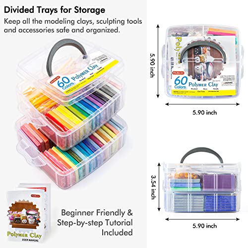 Polymer Clay, Shuttle Art 60 Colors Oven Bake Modeling Clay, Creative Clay Kit with 19 Clay Tools and 16 Kinds of Accessories, Non-Toxic, Non-Sticky, Shuttle Art