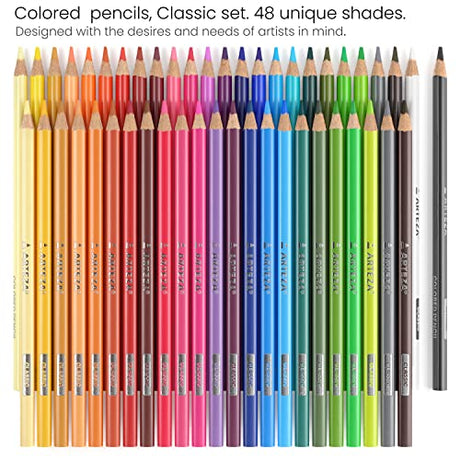 ARTEZA Colored Pencils for Adult Coloring, 48 Colors, Soft Drawing Pencils, Highly-Pigmented, Wax-Based Core, Professional Art Supplies for Artists, ARTEZA