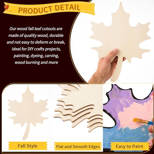 12 Pcs Wood Maple Leaf Cutouts Unfinished Wood Maple Leaves Cutout Blank Fall Leaf Wood Slices Wood Thanksgiving Signs Ornaments for DIY Door Hanger