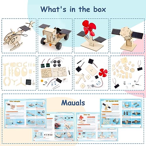 4 in 1 STEM Projects for Kids Ages 8-12 Solar-Power Science Experiment Wooden Building Kits Assembly 3D Wooden Puzzles Toy for Boys and Girls 8 9 10 - WoodArtSupply