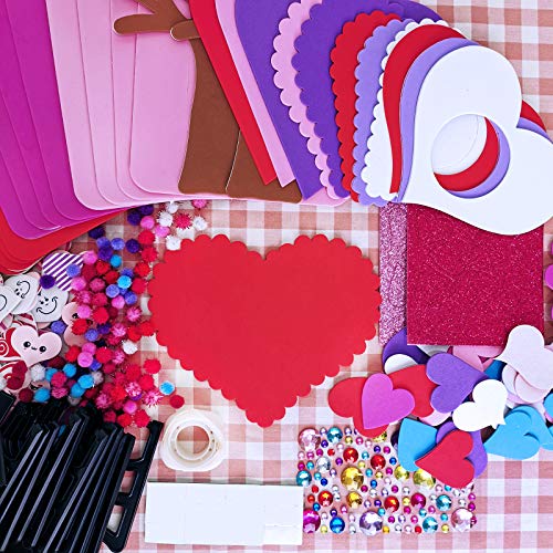 Winlyn 12 Sets Valentine's Day Craft Kits DIY Foam Valentine Picture Photo Frames Art Sets Foam Frames Tree of Hearts Smile Face Hearts Owl Hearts Winlyn