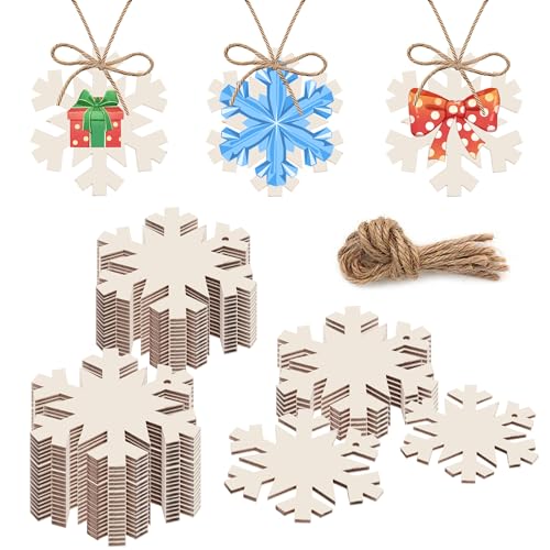 50PCS Unfinished Wood kit with Holes, Wood Slice for DIY Crafts, Blank Snow Wood Cutouts Wooden Tags Ornaments for Sign Gift Tags, Christmas - WoodArtSupply