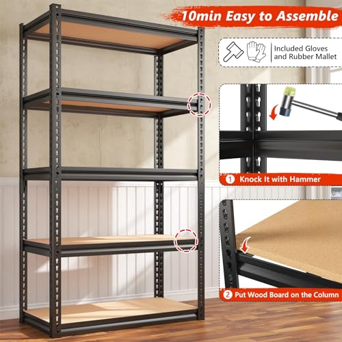 REIBII Heavy Duty 72" Adjustable Garage Shelving Unit - 5 Tier Metal Storage Shelves, 2000LBS Capacity REIBII