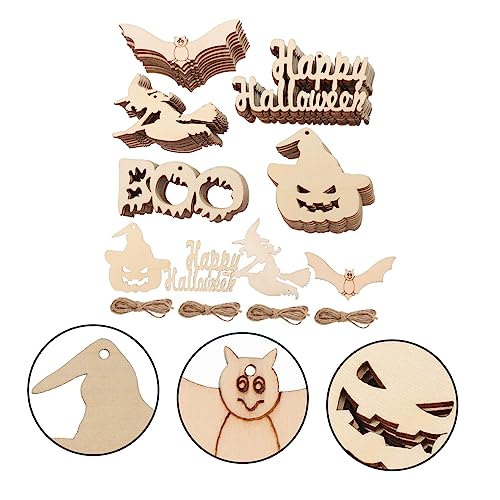 Abaodam 100 Pcs Halloween Wood Chips Lantern Decorative Miniture Decoration Home Decoration Wooden Paint Crafts Spider Wood Shapes Unfinished Wooden