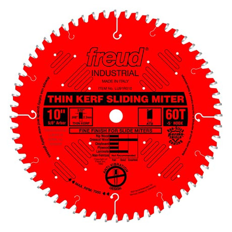 Freud LU91R010: 10" Thin Kerf Sliding Compound Miter Saw Blade Freud