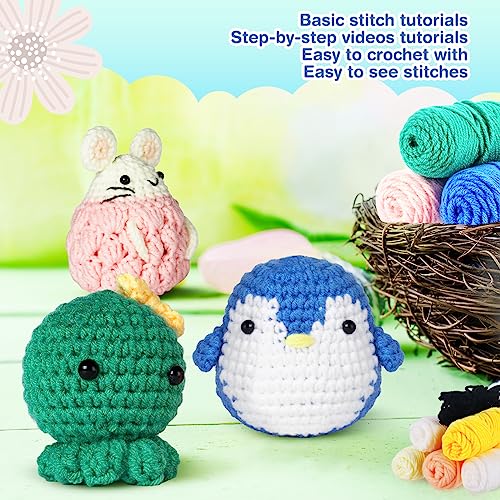 Beginreally Crochet Kit for Beginners, 3pcs Cute Animals Complete Beginner Crochet Set for Adults and Kids, Crochet Starter Kit with Step-by-Step