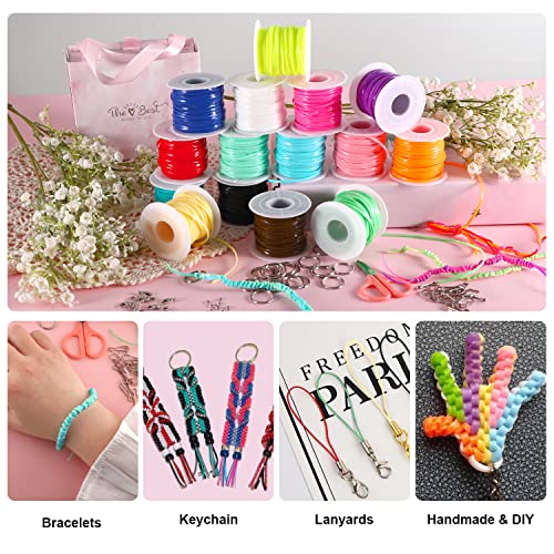 KAMJUNTAR Lanyard String,15 Rolls Gimp String Plastic Lacing Cord Plastic String Lanyard Kit for Friendship Bracelets Jewelry Making DIY Craft KAMJUNTAR