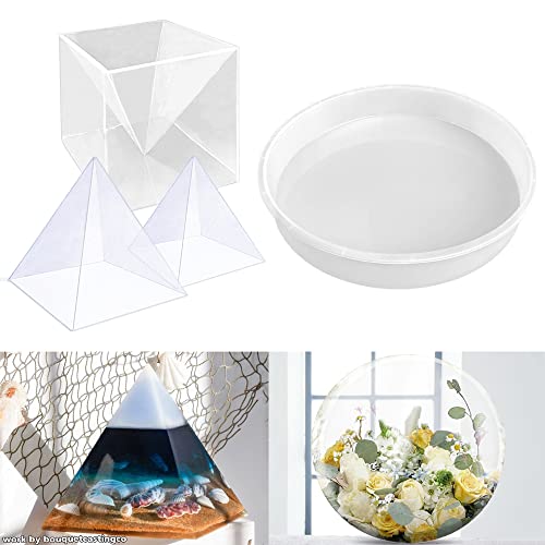 RESINWORLD 14" Round x 2" Deep XL Large Tray Mold + 2Pcs Inner Pyramid Silicone Molds with 1Pcs Plastic Frame ResinWorld