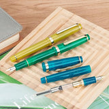 Jinhao 82 Acrylic Fountain Pen, Iridium Extra Fine Nib with Ink Converter, Transparent Peacock Blue Fluorescent Classic Design Smooth Writing Pen Wikult