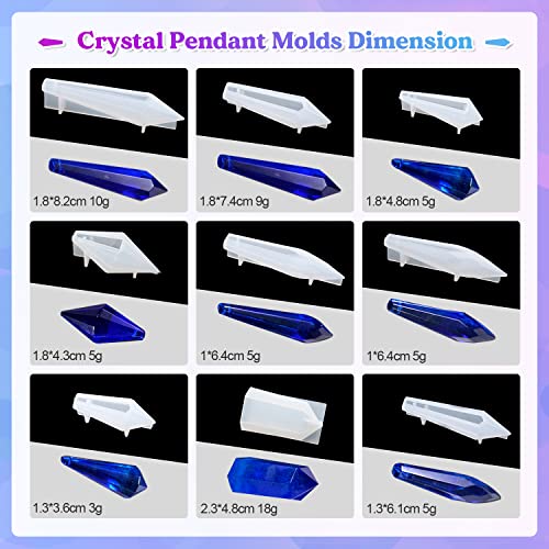 LET'S RESIN Resin Molds 18Pcs Pendulum Crystal Molds for Resin, Silicone Molds for Resin,Multi-Facet Resin Jewelry Molds for Quartz Crystals LET'S RESIN
