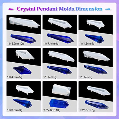 LET'S RESIN Resin Molds 18Pcs Pendulum Crystal Molds for Resin, Silicone Molds for Resin,Multi-Facet Resin Jewelry Molds for Quartz Crystals - WoodArtSupply