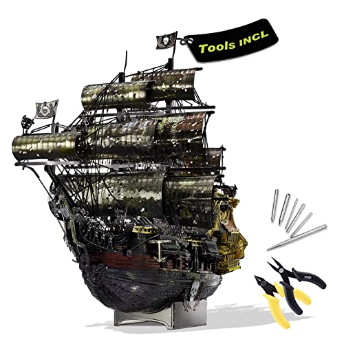 Piececool 3D Metal Puzzles for Adults, The Queen Anne's Revenge Pirate Ship Model Kits with DIY Tools Set, Metal Models Building Craft Kits, Creative - WoodArtSupply