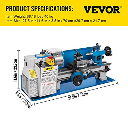 BestEquip Metal Lathe 7x14inch Precision Bench Top Mini Metal Lathe 550W Precision Metal Lathe Variable Speed 50-2500 RPM Nylon Gear with A Movable