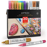 ARTEZA Metallic Acrylic Paint Markers, Set of 20, Paint Pens with Bullet and Wide Nib, Art & Craft Supplies for Glass, Pottery, Ceramic, Plastic, ARTEZA