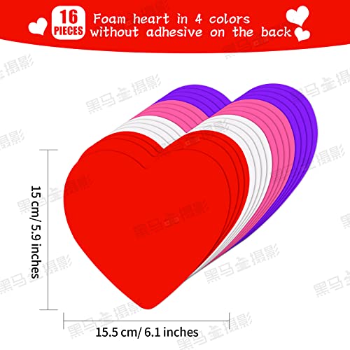 386 Pcs Valentine's Foam Heart Stickers Kit Includes 370 Pcs Glitter Self-Adhesive Heart Foam Stickers and 16 Pcs Colorful Large Foam Hearts for Lecferrarc