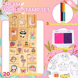 Unicorn Wooden Stamp and Sticker Set for Girls, Unicorn, Mermaid, Panda, Alpaca, Sloth, Cats, Rainbow, Butterfly Stamps, Activity Craft Set for Girls YOYTOO