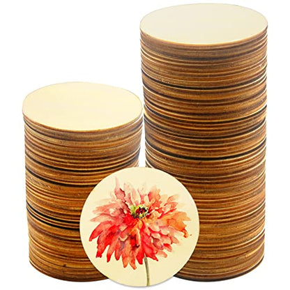 RYKOMO 100PCS Unfinished Wood Circle, 3 Inch Wooden Circles for Crafts Unfinished Blank Wooden Circles Round Disc Blank Natural Wooden Cutout