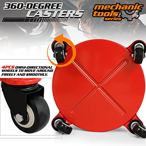 M-AUTO Rolling Workshop Mechanic Stool Creeper Seats with Tool Storage Drawers and Can Holders, 300LbS Garage Rolling Toolbox Stool with Wheels, Work M-AUTO