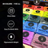 Oven Bake Polymer Clay Set 48 Colors Modeling Clay Sculpting and Starter Bake Clay Kit Baking and Colored Professional Molding Bulk Packs for Making HIPPIE CRAFTER