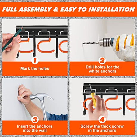 TVKB 68'' All Metal Garden Tool Organizer Adjustable Garage Tool Organizer Wall Mount Garage Organizers and Storage with Heavy Duty Hooks Tool TVKB