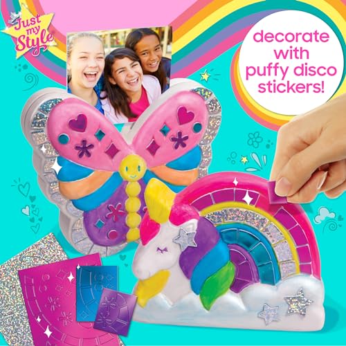 Just My Style Paint & Sparkle Figurines, Paintable Unicorn Rainbow & Butterfly Photo Holder, Create Funky Decor, Includes Art Supplies, Stickers & Just My Style