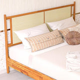 Bme Oliver 15 Inch Acacia Wood Bed Frame with Handcrafted Rattan Headboard - Bohemian & Mid Century Charm, No Box Spring Needed Bme