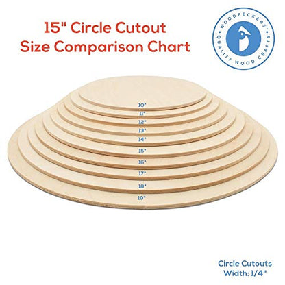 Wood Circles 15 inch, 1/4 Inch Thick, Birch Plywood Discs, Pack of 1 Unfinished Wood Circles for Crafts, Wood Rounds by Woodpeckers