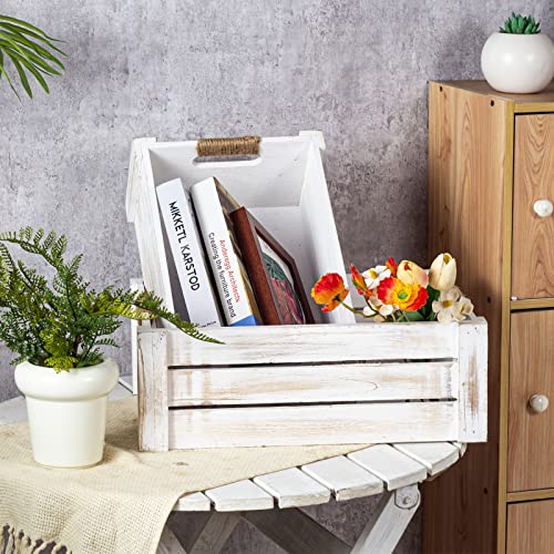 TIMRIS Set of 3 Rustic Wood Nesting Crates, Farmhouse Wooden Storage Container Boxes with Cutout Handles, Decorative Wooden Baskets for Display TIMRIS