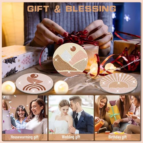 8 Pcs Diamond Painting Coasters Kits, Boho DIY Diamond Art Coasters Kits with Holder for Adults Kids Beginners Diamond Painting Kit Art Craft - WoodArtSupply