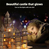 3D Wooden Puzzles Adults Teens, Castle Wooden Puzzle Building Kit LED Lights Music Box Rolling Beads Brain Teaser Puzzles, Retro Castle Puzzles SANCOOMEER