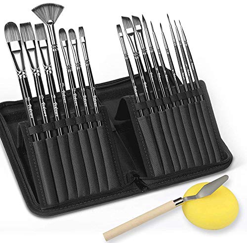 VIKEWE Professional Paint Brushes Set - 16 PCS Paint Brush with Oil Painting Knife and Sponge, Suitable for Acrylic, Watercolor, Oil and Gouache