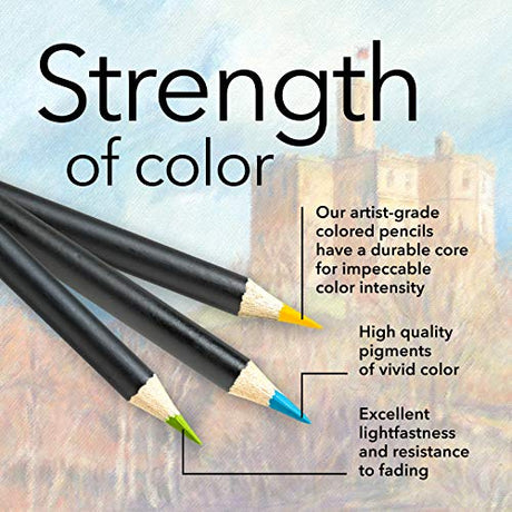 Castle Arts Themed 24 Colored Pencil Set in Tin Box, perfect colors for ‘Landscapes’. Featuring quality, smooth colored cores, superior blending & Castle Art Supplies