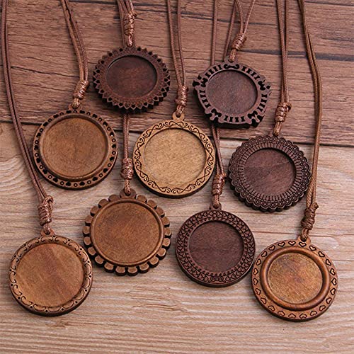 ToBeIT 36pcs Bezel Pendant Trays round wooden and Glass Cabochon Round Clear Dome for DIY Crafting Photo Jewelry Making