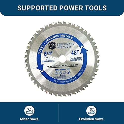 Benchmark Abrasives 6-1/2" TCT Saw Blades, Tungsten Carbide Tipped Circular Metal Cutting Saw Blades for Steel, Stainless Steel, Nickel, Titanium, - WoodArtSupply