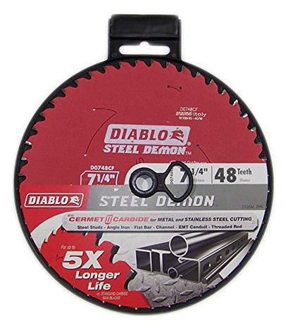 Diablo D0748CF STEEL DEMON 7 1/4 inch 48 Teeth Metal and Stainless Steel cutting Saw Blade CERMET II Carbide Up to 5X Longer Life - WoodArtSupply