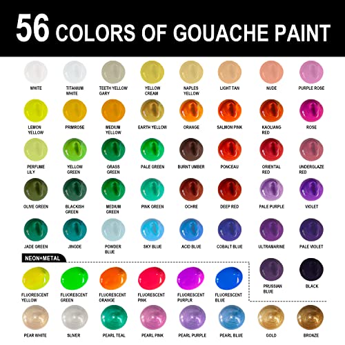 HIMI Gouache Paint Set, 56 Colors x 30g Unique Jelly Cup Design in a Carrying Case Perfect for Artists, Gouache Opaque Art Supplies for - WoodArtSupply