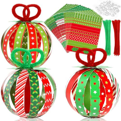 30Pcs Christmas Ball DIY Craft Kit Christmas Ball Paper Strip Crafts Xmas DIY Ornament Crafts Christmas Tree Paper Crafts Decorations Xmas Crafts for