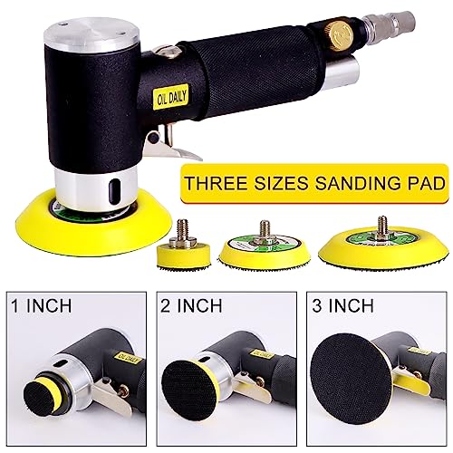 56pcs 1/2/3inch Mini Air Sander,Random Orbital Air Sander Kit,Mini Pneumatic Sander for auto sanding tools kits with 1/2/3inch Polishing Sponge &