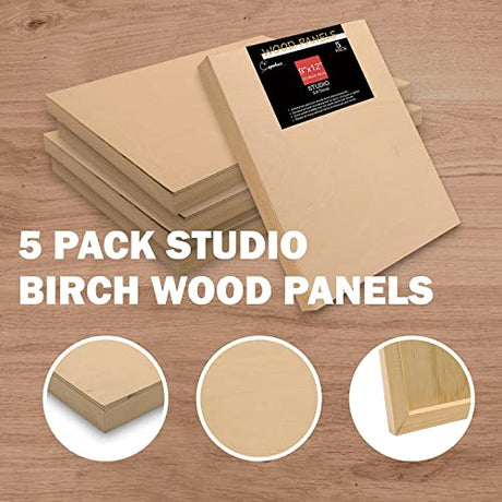 Unfinished Birch Wood Boards Canvas for Painting, 5 Packs 3/4’’ Deep Cupohus 9’’ x 12’’ Wooden Cradled Panels for Pouring Art, Crfats, Paints and Cupohus