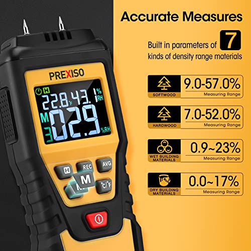 PREXISO Wood Moisture Meter - 7 in 1Digital Moisture Meter for Firewood, Woodworking, Walls, Home, Drywall, Paper, Floor - Moisture Reader, Pin-Type - WoodArtSupply