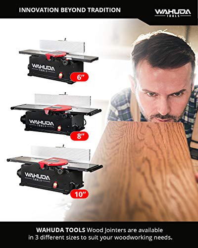 Wahuda Tools Jointer - 10-inch Benchtop Wood Jointer, Spiral Cutterhead Portable Jointer, Cast Iron Tables w/Pull Out Extensions, 4-Sided Carbide - WoodArtSupply