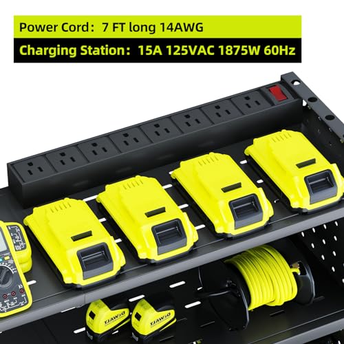 KAFAHOM Power Tool Organizer with Charging Station, Built in 8 Outlet Power Strip,Large 8 Drill Holder Wall Mount, Heavy Duty Metal Power Tool - WoodArtSupply