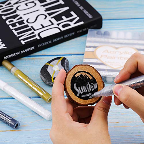 Sunshilor White Paint Pen, Acrylic White Permanent Marker White Paint Pens for Wood Rock Plastic Leather Glass Stone Metal Canvas Ceramic Marker, Set Sunshilor