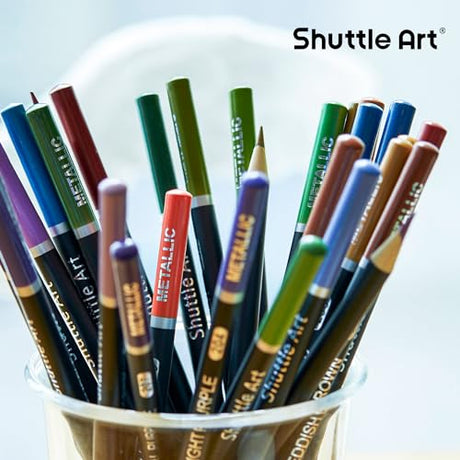 Shuttle Art 60 Metallic Colored Pencils, Colored Pencils for Adult Coloring, Soft Core Coloring Pencils in Gift Tin Box, Color Pencils for Kids Shuttle Art